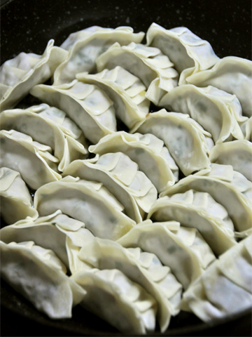 フライパンに餃子を並べ焼く