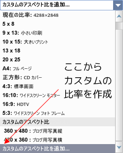カスタムアスペクト比を追加