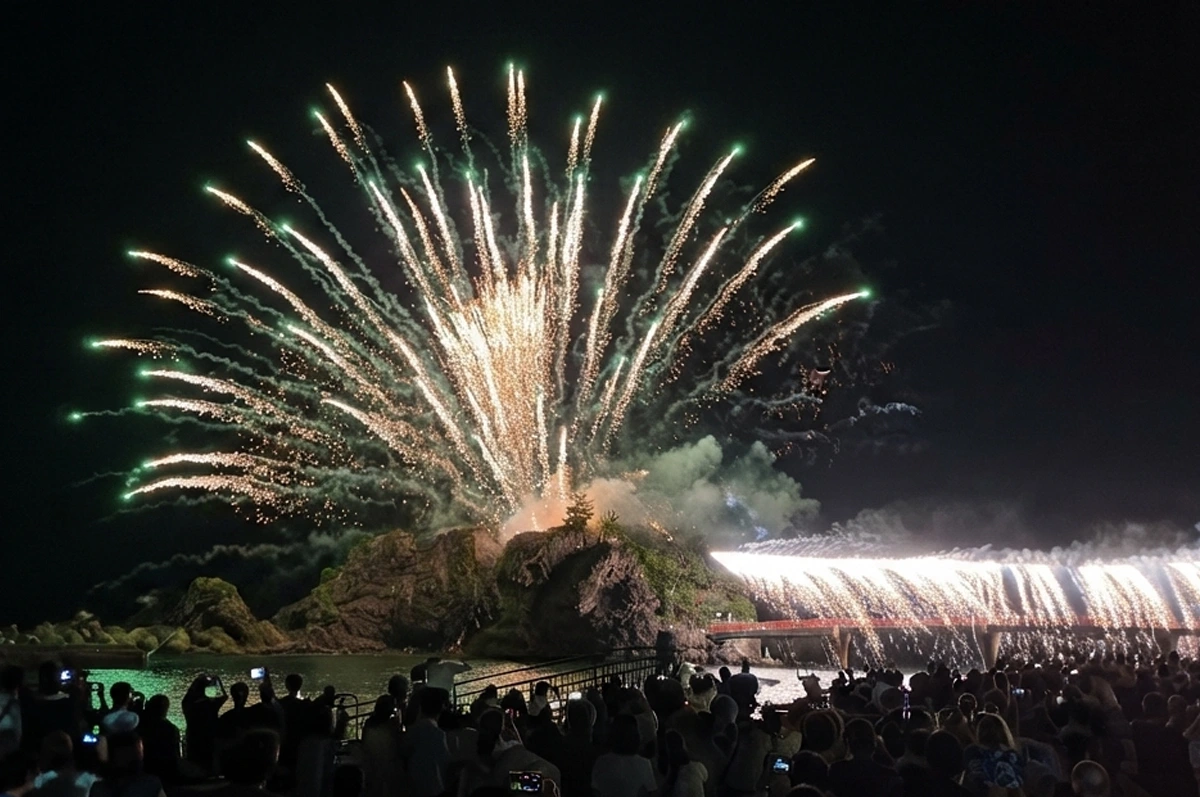 あけぼの橋にかかる大仕掛けのナイアガラの花火